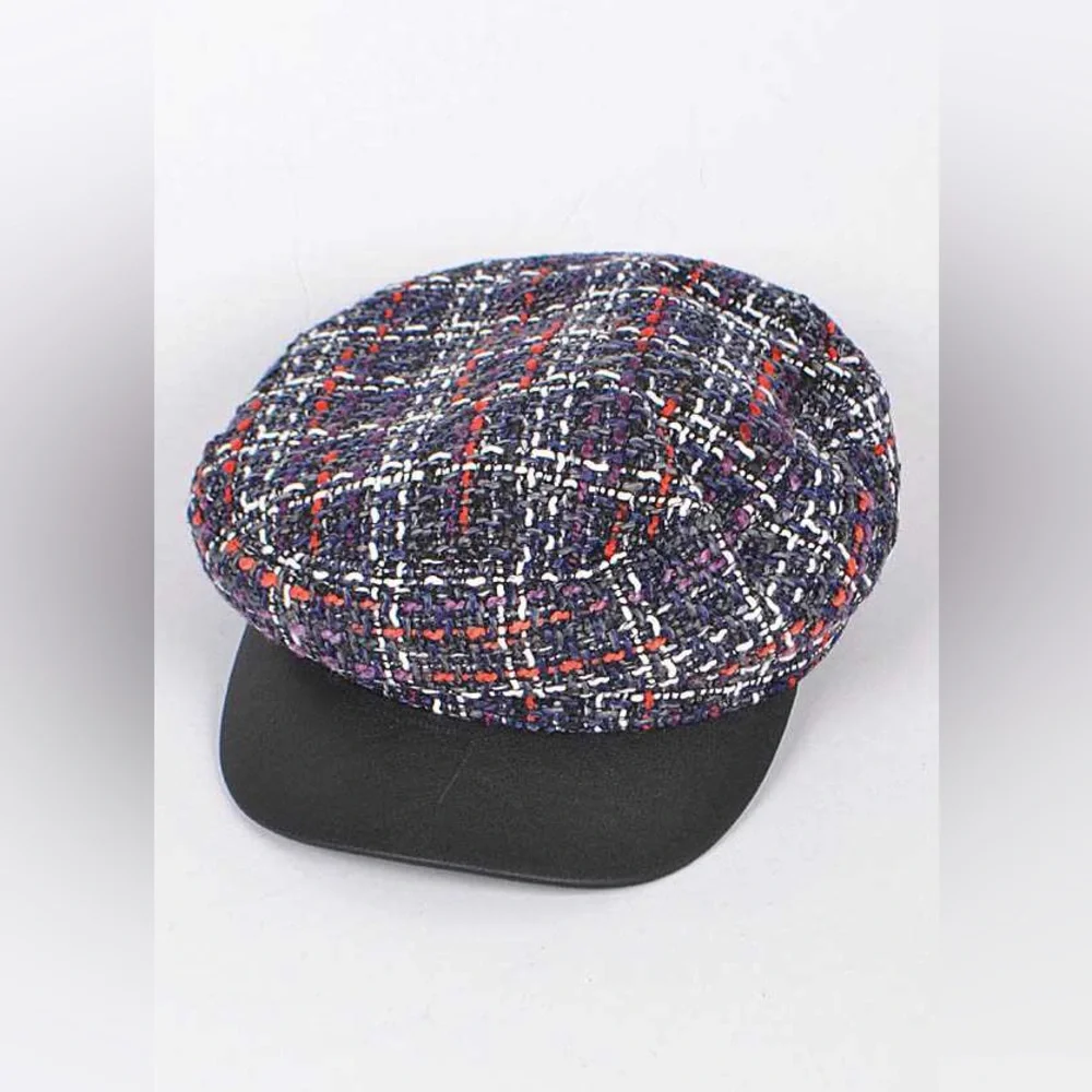 Vegan Leather Tweed Newsboy Hat Cap